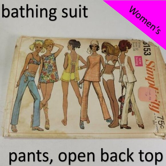 Simplicity 8153 Sewing Pattern pants, top w open back, bathing suit - Picture 1 of 9